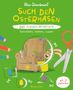 Text: "Such den Osterhasen - Das Ausschneidebuch - Schneiden, kleben, malen. Ab 3 Jahren." Illustration: Hase hinter Sessel., Buch