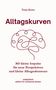 „Alltagskurven“ von Tanja Kranz. Illustration eines verschlungenen, abstrakten Gehirns mit Text darunter., Buch