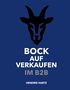Text: "BOCK AUF VERKAUFEN IM B2B" und "HENDRIK HARTZ". Oben ist ein schwarzes Ziegenkopf-Logo auf blauem Hintergrund., Buch