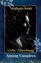 Text: "Stephanie Boigk", "Liebe/Täuschung", "Among Vampires". Eine Silhouette eines Mannes, blaue und goldene Verzierungen., Buch