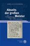 Buchtitel: "Abseits der großen Meister" von Marie-Ann Fleischmann. Mittelalterlicher Textausschnitt auf blauem Hintergrund., Buch