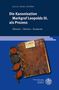 Titel: "Die Kanonisation Markgraf Leopolds III. als Prozess". Darunter ein altes Buch mit Wachssiegeln., Buch