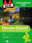 Campingführer 2027, Deutschland + Benelux, Dänemark, Österreich, Schweiz. Waldszene mit Wohnwagen und Fahrrad., Buch