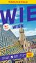 "WIE", "WIEN", "Nr. 1 meistgekaufter Reiseführer", "Urlaubsplaner", "Erlebnisgarantie", "Touren-App", "Insider Tipps". Gebäude mit buntem Dach., Buch
