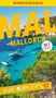Text: "Mallorca", "Nr. 1 Meistgekaufter Reiseführer", "Urlaubs Planer", "Erlebnis Garantie", "Touren App", "Insider Tipps".  
Szene: Küste mit klarem Wasser und Booten. , Buch