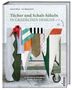 „Tücher und Schals häkeln in grafischen Designs.“ Bunte, grafisch gestaltete Häkelstücke hängen über einem Holzhocker., Buch