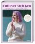 "Pullover stricken ganz einfach", Frau mit lila Haaren in weißem Pullover vor einem See., Buch