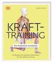 "KRAFTTRAINING: Die Anatomie verstehen." Illustration eines Mannes in Muskeln-Darstellung mit Hanteln auf gelbem Hintergrund.