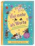 Buchtitel: "Viel mehr als Worte". Bunte Illustrationen mit Weltraummotiven und Kommunikationselementen.