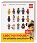„ERWEITERT UND AKTUALISIERT“. „LEGO® MINIFIGUREN Die offizielle Geschichte“. Verschiedene bunte Minifiguren auf einem Buchcover., Buch