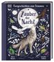 "Tiergeschichten zum Träumen" und "Zauber der Nacht" steht auf einem Buchcover. Wolf, Eule, Fledermaus und Pflanzen sind abgebildet., Buch