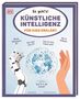 "So geht's! Künstliche Intelligenz für Kids erklärt". Roboter- und Menschenhand, Globus mit Netzstruktur., Buch