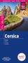 Karte Korsika, Text: „Corsica/Korsika/Corse/Córcega/Корсика“, „Reise Know-How“, Bild: Straße zwischen Felsen, bergige Landschaft., Karten