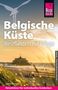 Text: Belgische Küste - Westflandern mit Brügge. Günter Schenk. Reise Know-How. Logo: Vogel. Szene: Sonnenuntergang am Strand mit Seebrücke.