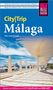 Reiseführer-Cover: "City|Trip Málaga" von Hans-Jürgen Fründt, sonnige Promenade mit Schiffen und Palmen, blauem Himmel., Buch