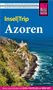 "Insel|Trip Azoren" steht groß in der Mitte. Küstenlinie mit Leuchtturm, blauer Himmel und Meer im Hintergrund., Buch