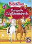 "Das große Jubiläumsbuch." Zwei Mädchen reiten auf Pferden, umgeben von Luftballons und Tieren., Buch