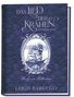 "Das Lied der Krähen" oben. "Düstere Ufer" darunter. "Briefe aus Ketterdam" mittig. "Leigh Bardugo" unten. Schiff in ovalem Rahmen., Buch