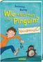 Text: "Susanna Bailey. Wie klaut man einen Pinguin? (k)eine Anleitung! JUMBO." Illustration: Junge hält Fisch, Pinguin daneben., Buch