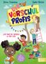 "Die Vorschul Profis", "Wir sind die Großen in der Kita". Illustration mit fröhlichen Kindern, Tieren und einer bunten Tafel.