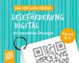 "Der QR-Code-Fächer. Leseförderung Digital. 20 interaktive Übungen. Klasse 5-7." Illustration, blauer Hintergrund.