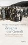Buchtitel: "Zeugnis der Gewalt". Menschen in Kriegsuniformen stehen in einer Wüstenlandschaft in Schlange., Buch