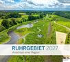 "RUHRGEBIET 2027: Ansichten einer Region" steht über einer grünen Landschaft mit Fluss und Kiefern.
