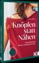 "Knöpfen statt Nähen" von Anna Albers. Rotes Oberteil mit Knöpfen, Frauenoberkörper, türkiser Knopf und Schrift auf rotem Rand.