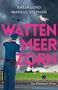 Im Vordergrund steht "WATTENMEERZORN" groß in Pink. Ein Polizist sieht auf einen Leuchtturm unter grauem Himmel. Eine Möwe sitzt oben., Buch