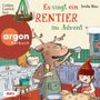 Text: "Es singt ein Rentier im Advent", "Cathlen Gawlich liest", "Smilla Blau", "1 MP3-CD", "ungekürzte Lesung", "argon". Illustration: Rentier singt in Küche, Kind backt Plätzchen., MP3-CD