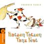 Text: "Fredrik Vahle" oben, "Katzen Tatzen Tanz Fest" unten. Illustration: Tiere und ein Kind tanzen fröhlich in einer Reihe., CD