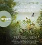 "2 MP3-CDs, MP3, argon, argon hörbuch, KATHARINA HAGENA, FLUSSLINIEN. Gelesen von Ruth Reinecke, Chantal Busse, Jesse Grimm und Julia Nachtmann. Logo links, Landschaft mit fliegendem Vogel, Schilf und Wasser.", 2 MP3-CDs