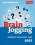 „Brain Jogging 2027“: Gedächtnis, Konzentration, Logik. Illustrationen: Glühbirne, Puzzle, Schloss.
