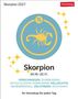 Skorpion 2027. Verschwiegen, zuverlässig, entschlossen. Skorpion-Symbol und Sternbild. "Harenberg" im roten Logo.