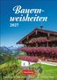 „Bauernweisheiten 2027“ steht in großer Schrift. Darunter ein traditionelles Holzhaus mit vielen Blumen vor Alpenkulisse., Kalender