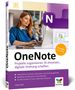 Buchcover mit Titel "OneNote: Projekte organisieren, KI einsetzen", Bild einer Frau am Laptop und Logo der Marke Vierfarben., Buch
