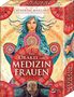 Text: "Das Orakel der Medizin Frauen". Eine Frau mit blauem Haar hält ein buntes Muster. Unten ist eine Schildkröte., Buch