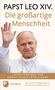 "Papst Leo XIV. Die großartige Menschheit. Lehrschreiben zur künstlichen Intelligenz." Mann in päpstlichem Gewand winkt., Buch