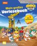 "Mein großes Vorlesebuch" steht in großer Schrift. Darunter sind fröhliche Hunde mit Bauhelmen vor einer Baustelle zu sehen., Buch