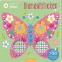 "Diamantsticker, Über 700 Diamant-Sticker, I Love to Bloom." Bunter Schmetterling mit Blüten und glänzenden Steinen., Buch
