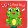 „KUCKUCK, kleiner Frosch!“ Ein fröhlicher, grüner Frosch mit großen Augen, daneben eine kleine Libelle., Buch