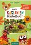 "Mein KASTANIEN Bastelbuch" enthält Herbst-DIY-Projekte. Bunte Kastanientiere und Blätter auf grünem Hintergrund.