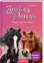 "Zauber Ponys", "Magie auf vier Hufen", "Doppelband". Illustration von zwei Ponys mit Sternen auf rosa Hintergrund., Buch