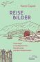 Titel: "Reisebilder". Text: "Unterwegs in Großbritannien, Skandinavien und den Niederlanden". Illustration von Bergen und Häusern., Buch