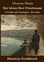 "Der kleine Herr Friedemann" von Thomas Mann. Ein Mann in Herbstlandschaft, schaut auf einen Fluss und eine Stadt., Buch