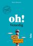 "oh! Venedig" zeigt ein Wasser-Taxi-Schild. Zwei Fische, blauer Hintergrund., Buch