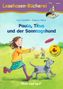 "Paula, Titus und der Sonntagshund" von Ursel Scheffler. Kind mit Hund auf Wiese, spielend mit Frisbee., Buch