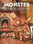 "MONSTER GUTE-NACHT-GESCHICHTEN", Andrea Schomburg, Johan Potma. Illustration: Ein Monster liest vor Kamin einem kleinen Monster vor., Buch