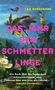 „DAS JAHR DER SCHMETTERLINGE“, Lea Korsgaard. Gemälde mit Pflanzen, Blüten und Schmetterling vor blauem Hintergrund.