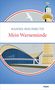 Buchtitel: "Mein Warnemünde" von Hanno Hochmuth. Eine Illustration zeigt moderne Architektur und einen Leuchtturm., Buch